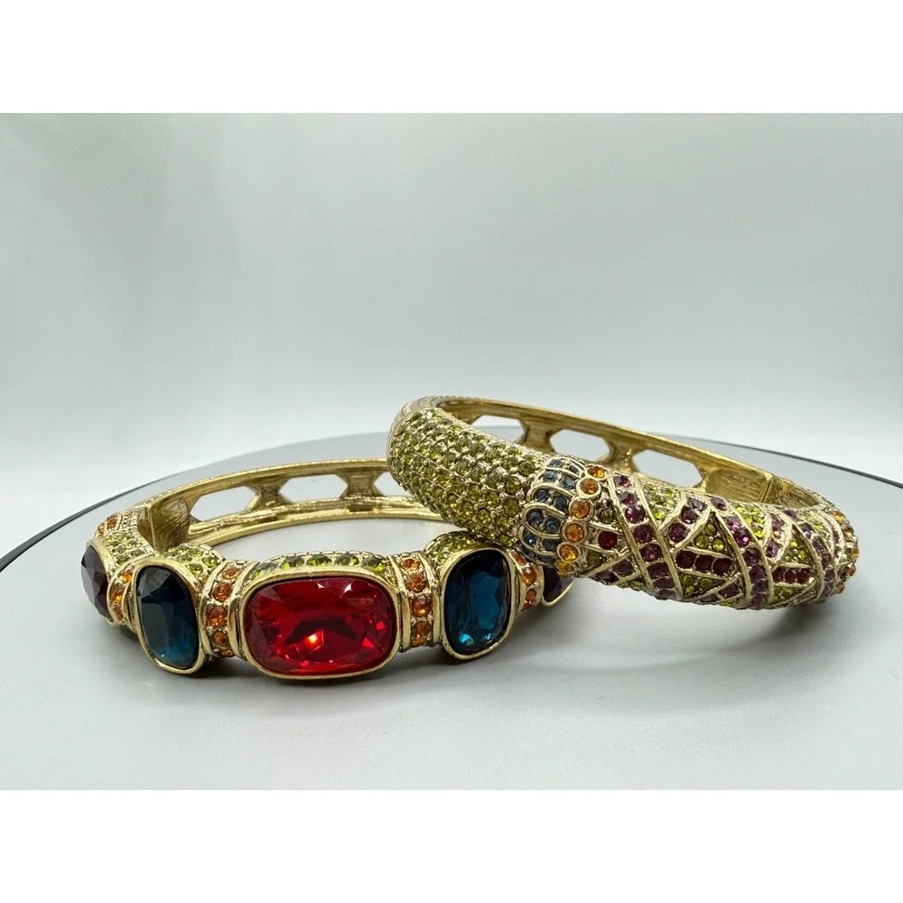Heidi Daus Triple Play Crystal Bangle Bracelet 2 Pc Red (Siam Multi) STUNNING! - Picture 8 of 12